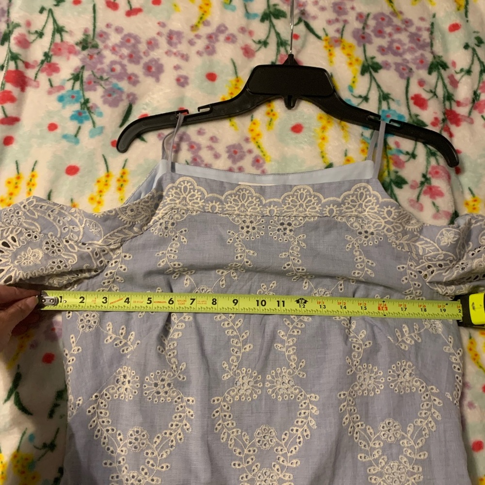 Elegant Blue and Cream Cold Shoulder Embroidered Lace Dress - Picture 16 of 16